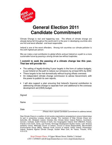 Publication cover - Stop Climate Chaos Candidate Commitment 2011