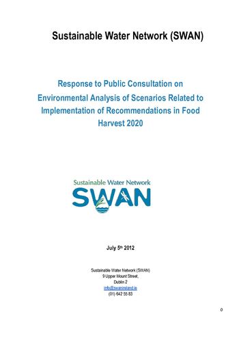 Publication cover - SWAN submission on Environmental Analysis of Scenarios Related to FH2020