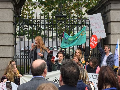 Aine speaking at post-Budget demo at Dail - 16 October 2018